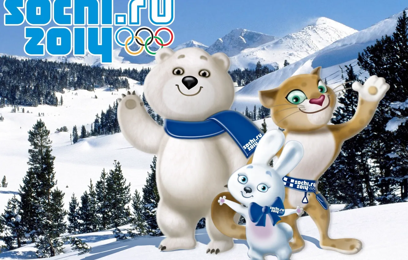 Photo wallpaper Olympics, Sochi 2014, Sochi 2014, winter Olympic games, mascots