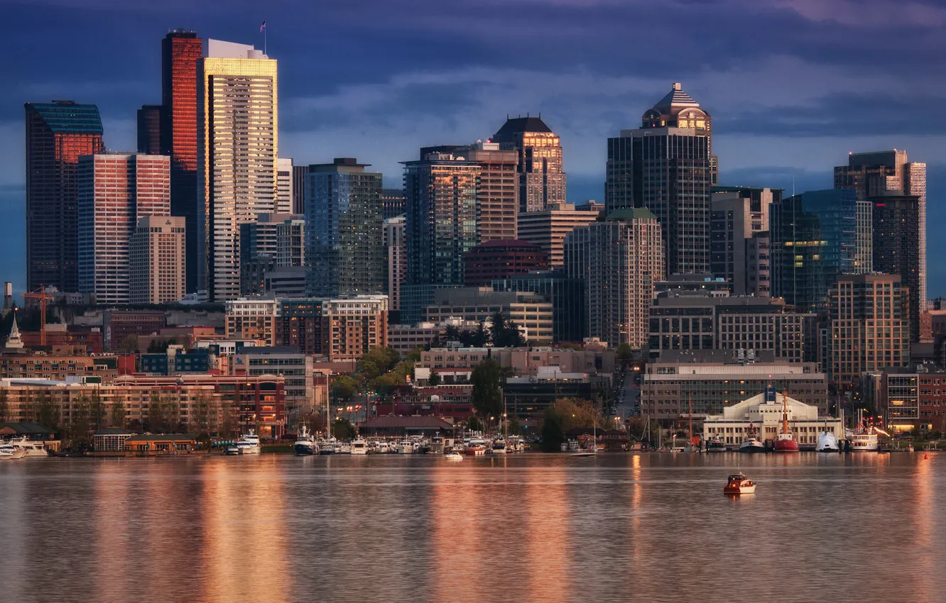 Photo wallpaper the city, Bay, skyscrapers, the evening, USA, Boston