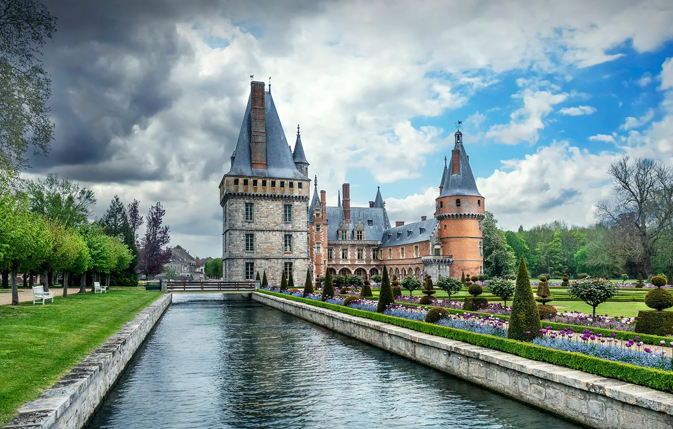 Photo wallpaper trees, Park, castle, France, garden, channel, architecture, France