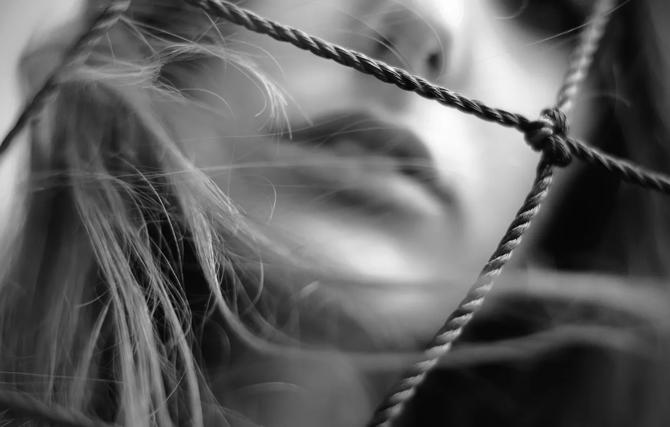 Photo wallpaper girl, photo, hair, lips, black and white