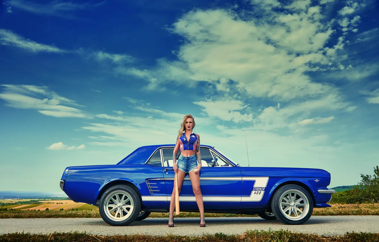 Photo wallpaper auto, look, Girls, beautiful girl, bit, posing on the car, Vanessa Knauf
