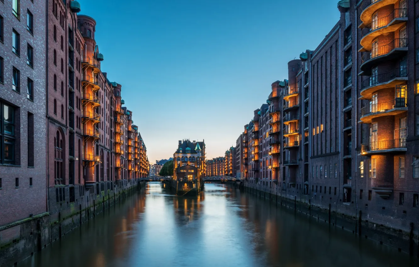 Photo wallpaper lights, home, Germany, channel, Hamburg