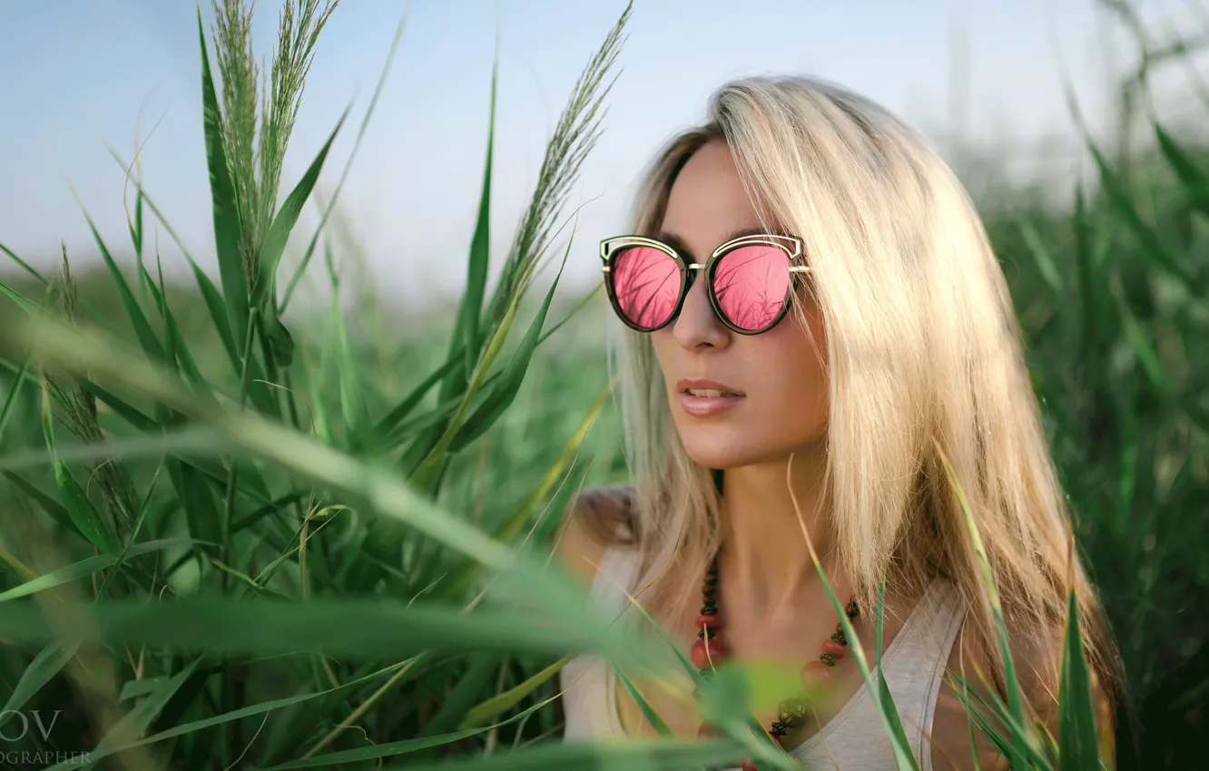 Photo wallpaper green, girl, glass