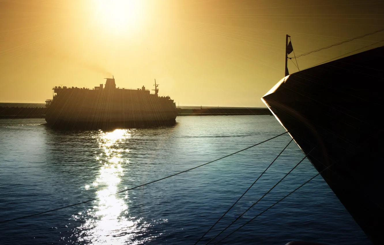 Photo wallpaper sea, wave, the sky, water, the sun, glare, reflection, background