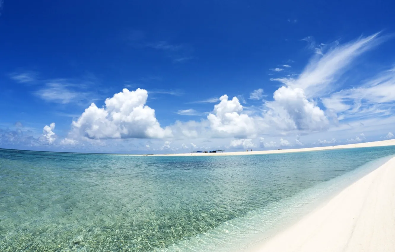 Photo wallpaper the ocean, blue sky and white sand, beach, white sand