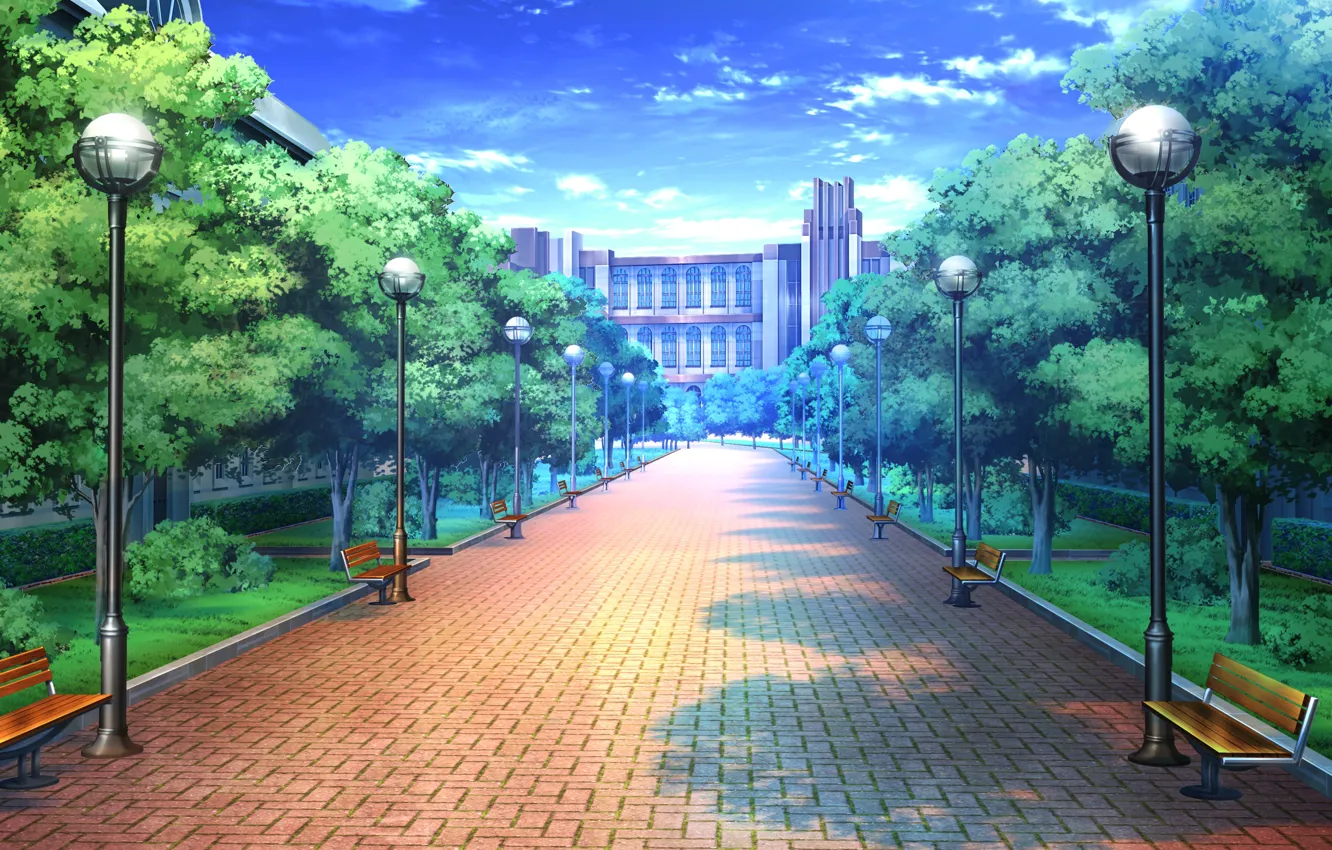 Photo wallpaper the sky, trees, Park, anime, square