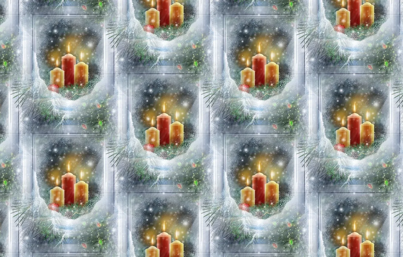 Photo wallpaper winter, background, holiday, new year, texture, candles, window, art