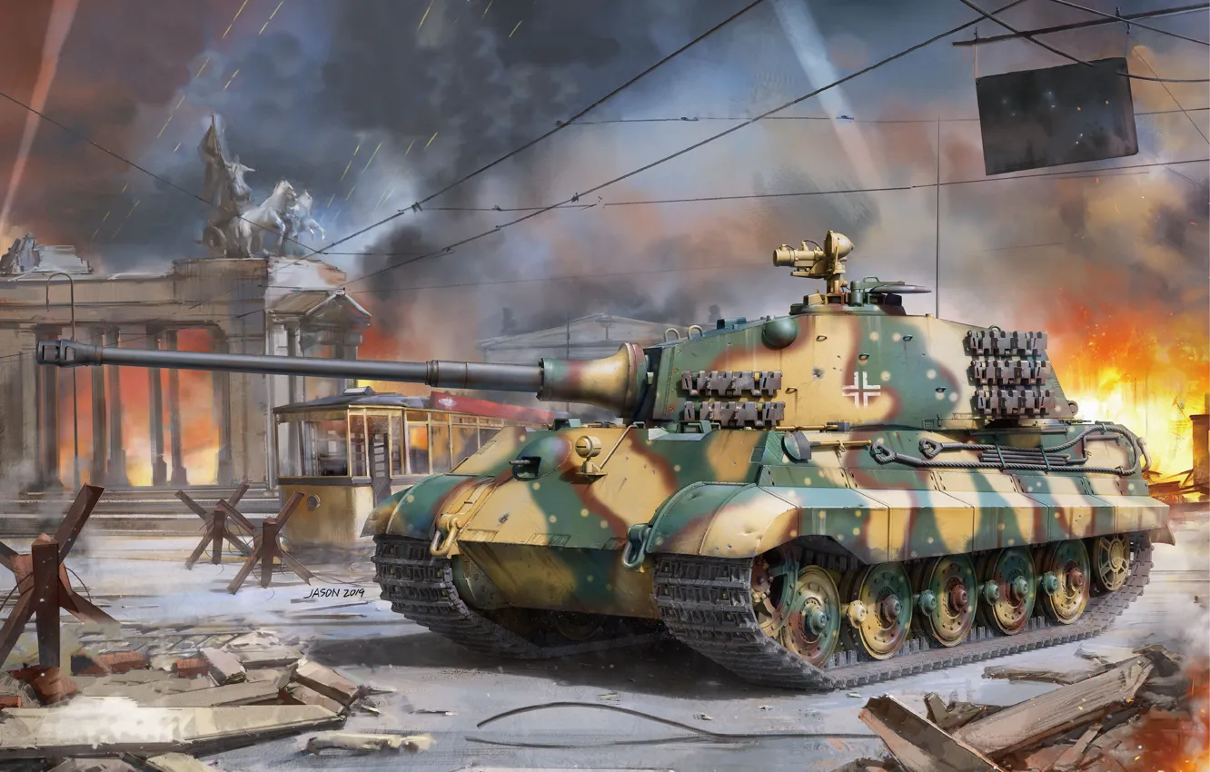 Photo wallpaper Tiger II, Sd. Car. 182, King Tiger, Heavy Tank, Anti-hedgehog