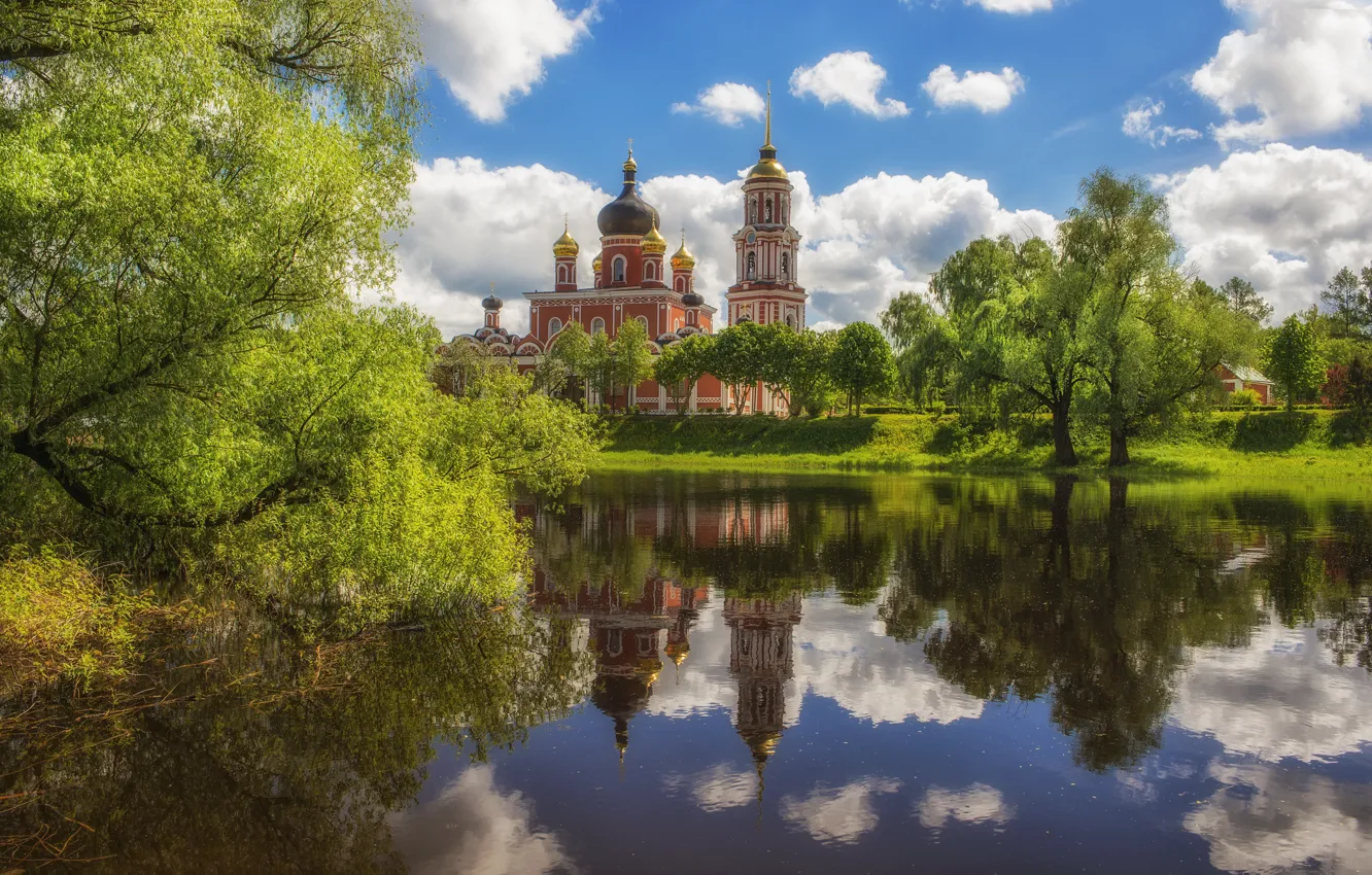Photo wallpaper landscape, nature, the city, river, Polist, Staraya Rusa, Resurrection Cathedral, Yuri Kulakov