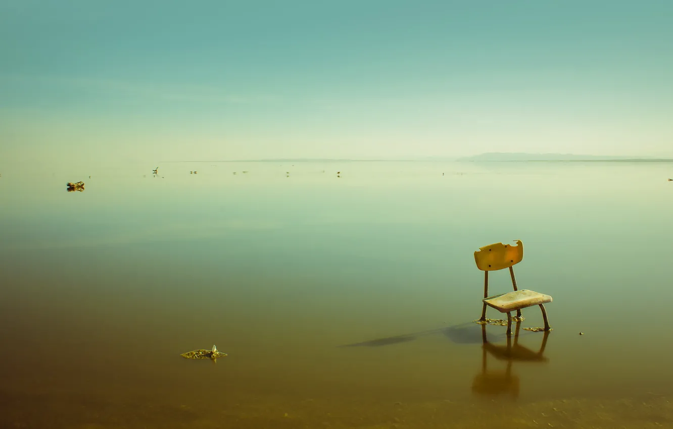Photo wallpaper sea, chair, stranded