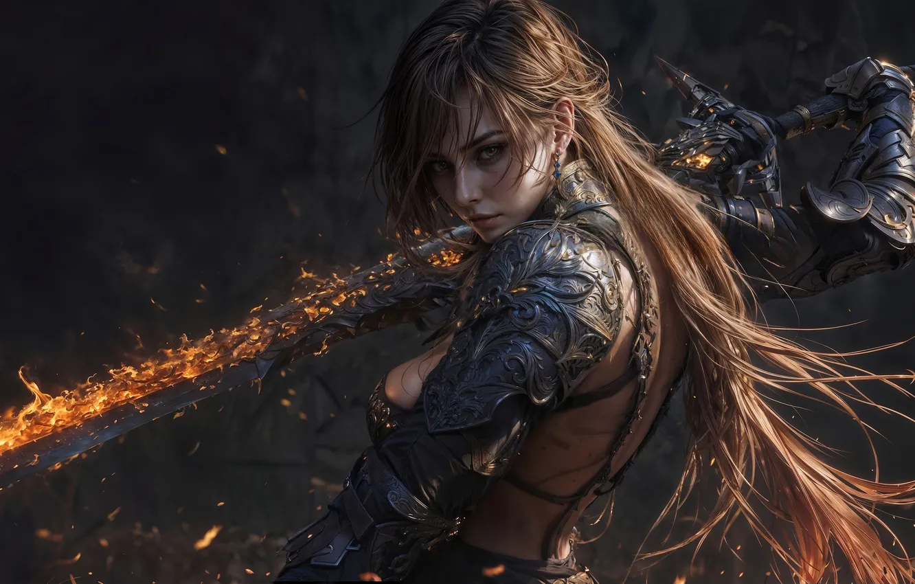 Photo wallpaper girl, sword, fighter, armor, look, Wuchang fallen feathers