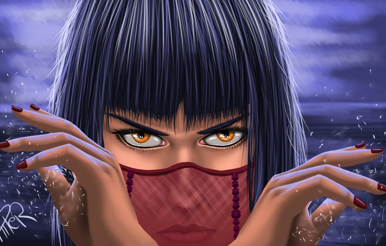 Photo wallpaper look, girl, hair, hands, art, eyebrows, bangs