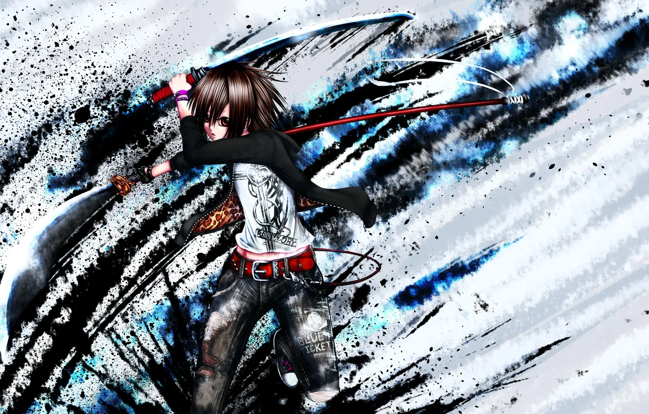 Photo wallpaper weapons, paint, sword, guy, art, DropVery