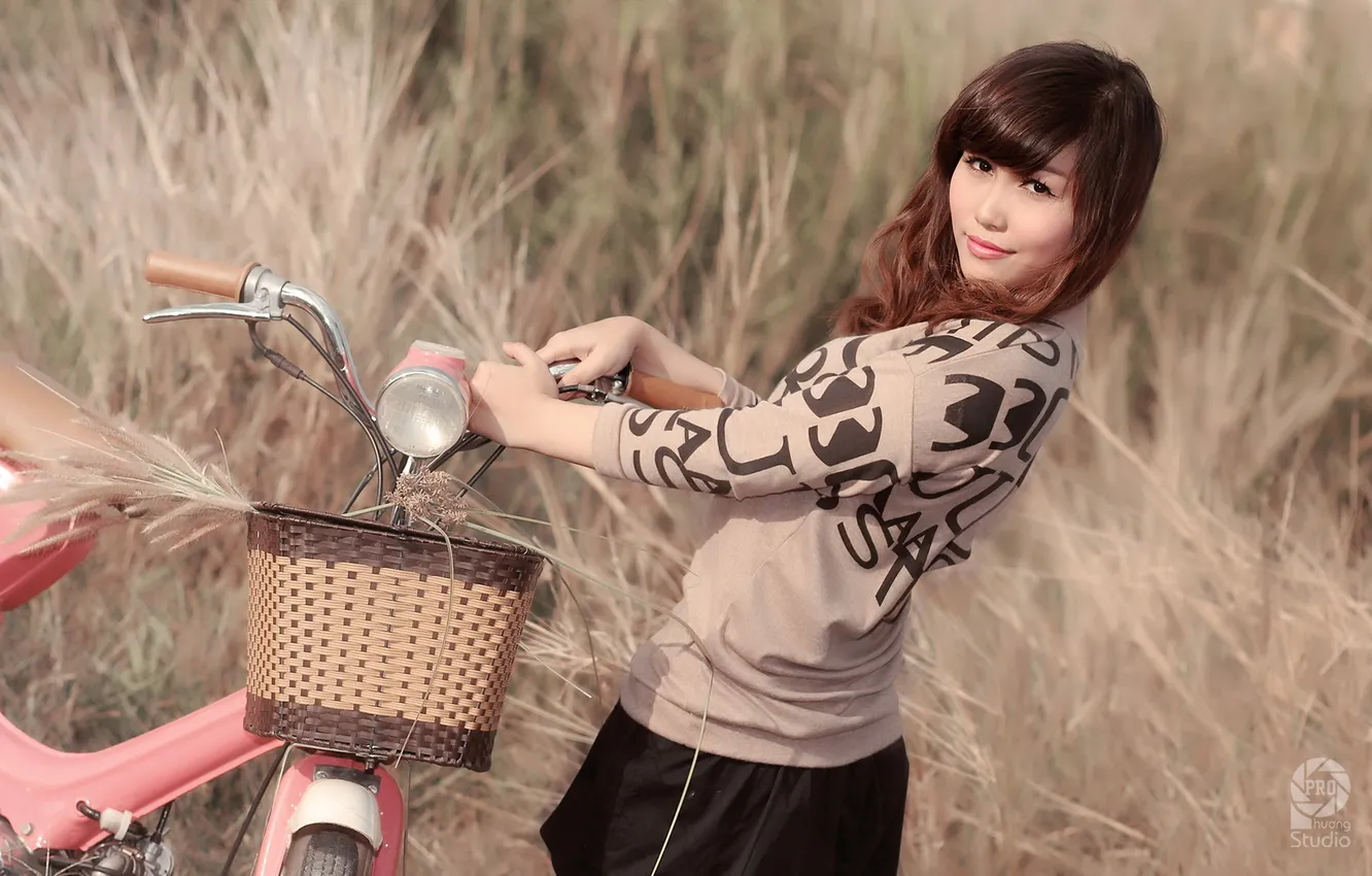 Photo wallpaper girl, bike, Asian