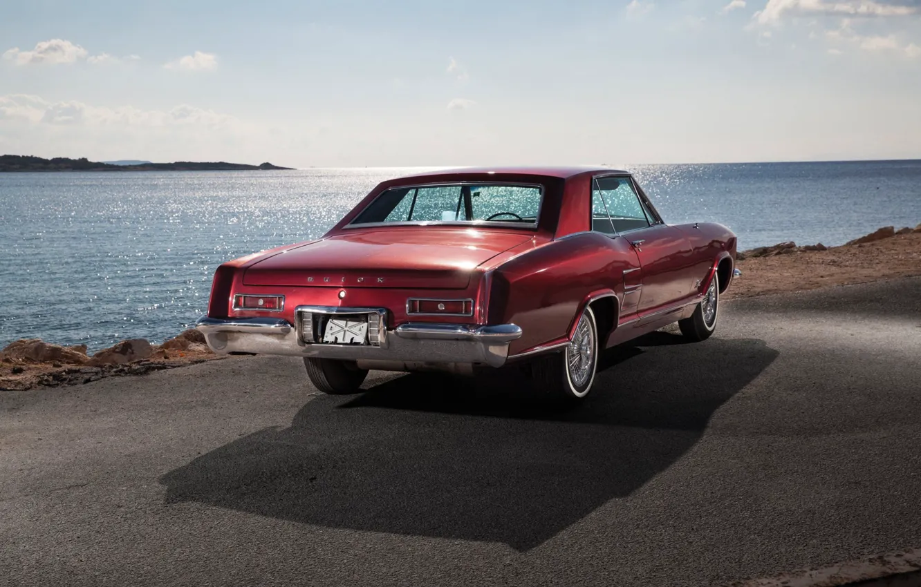 Photo wallpaper Red, Car, Riviera, Buick, Luxury, Lake