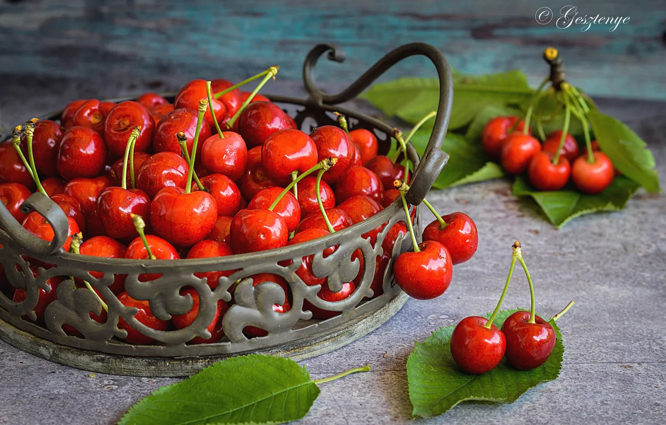 Photo wallpaper berries, table, cherry