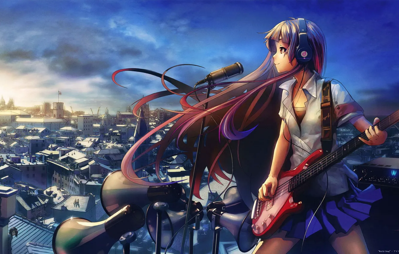 Photo wallpaper CITY, GUITAR, ROOFTOP, MICROPHONE