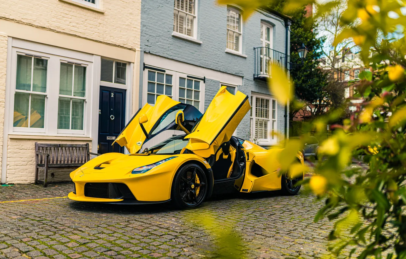 Photo wallpaper Ferrari, Wall, Green, Yellow, LaFerrari, Door