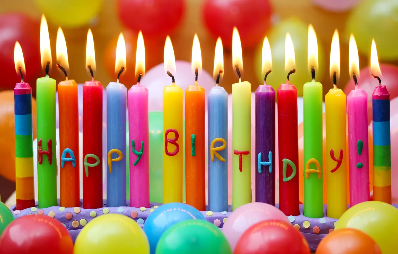 Photo wallpaper balls, candles, Happy Birthday, Birthday