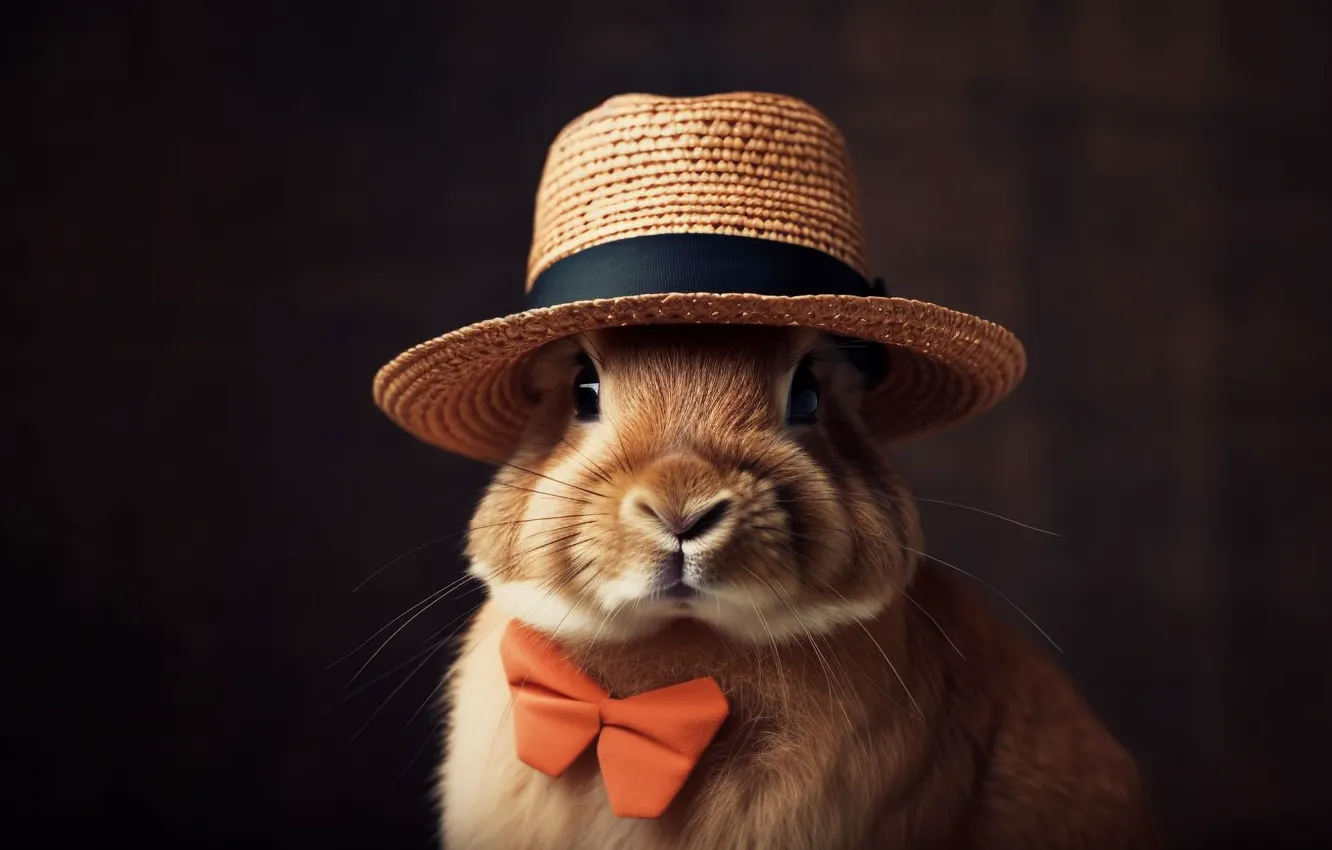 Photo wallpaper hare, portrait, hat, rabbit, digital art, AI art, The Art of Artificial Intelligence, neural network