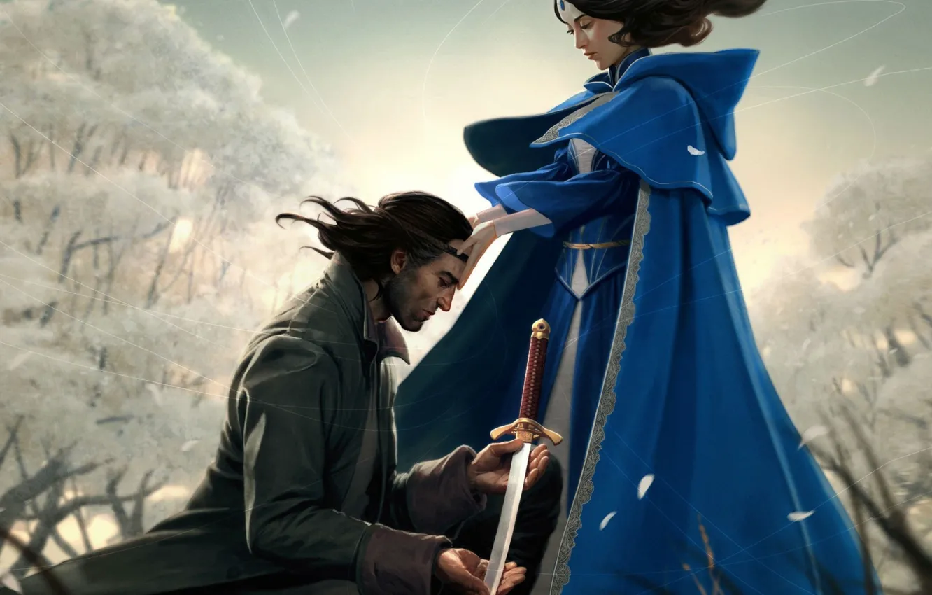 Photo wallpaper girl, sword, warrior, the guardian, illustration to the book, Robert Jordan, Robert Jordan, Moraine, Damodred