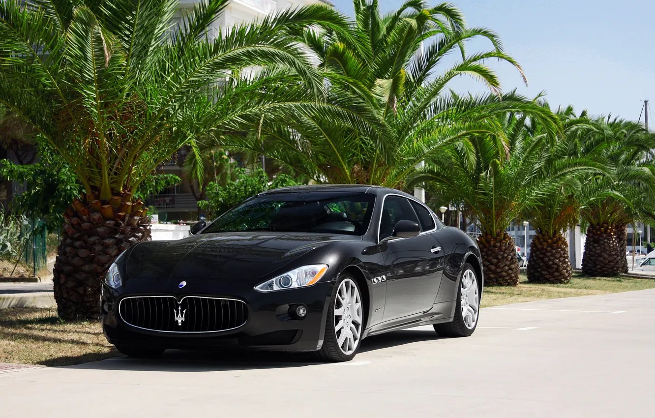 Photo wallpaper Maserati, GranTurismo, Black, Palms