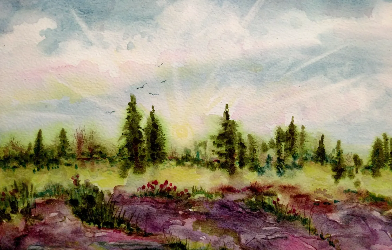 Photo wallpaper landscape, picture, watercolor