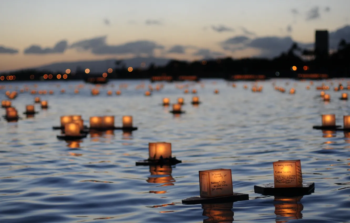 Photo wallpaper memory, river, candles