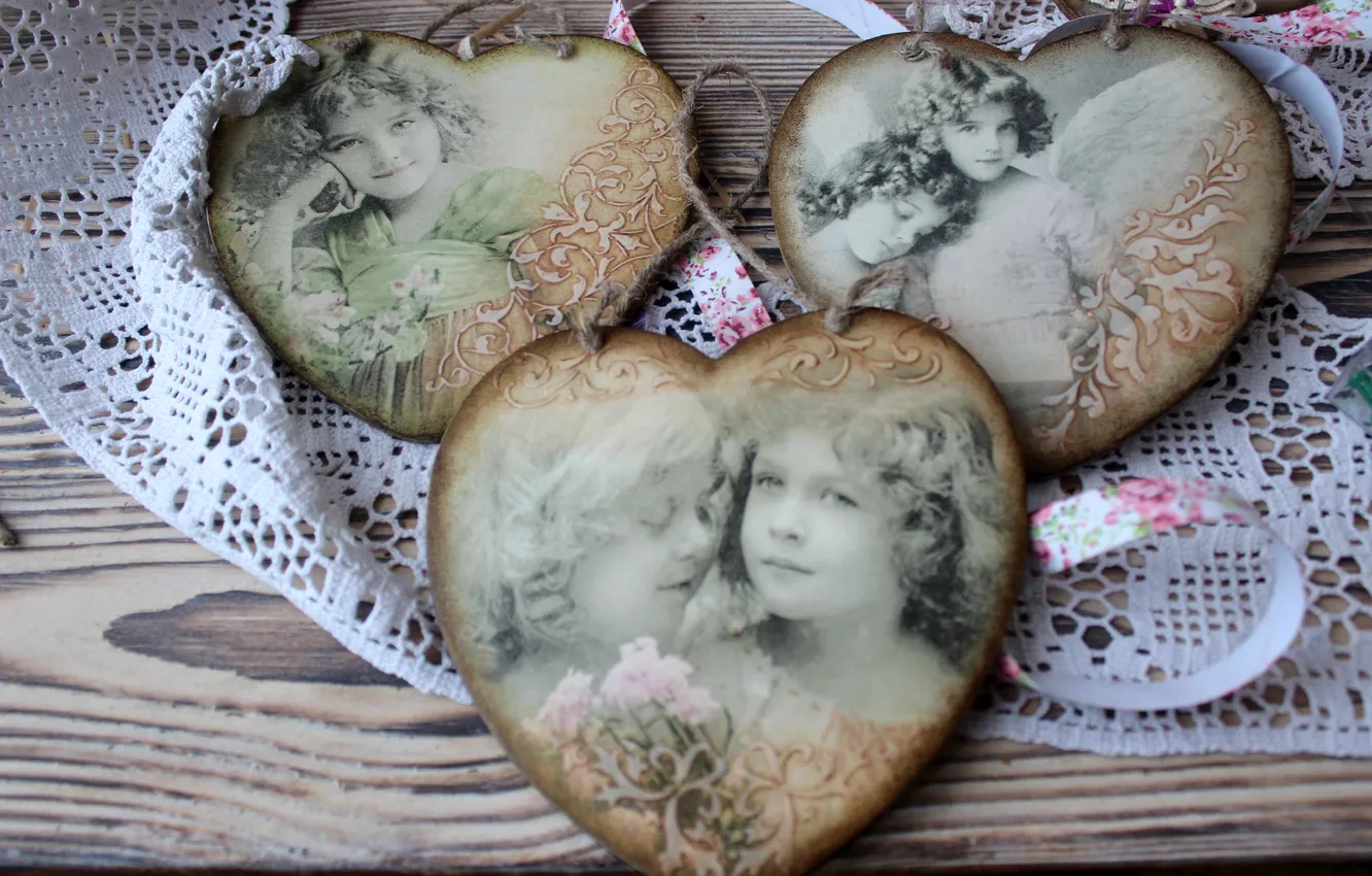 Photo wallpaper heart, girl, vintage, decoupage