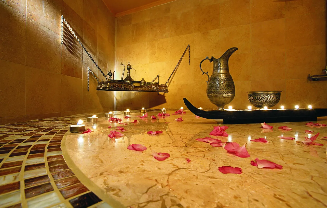 Photo wallpaper candles, petals, Spa, tray, kushina