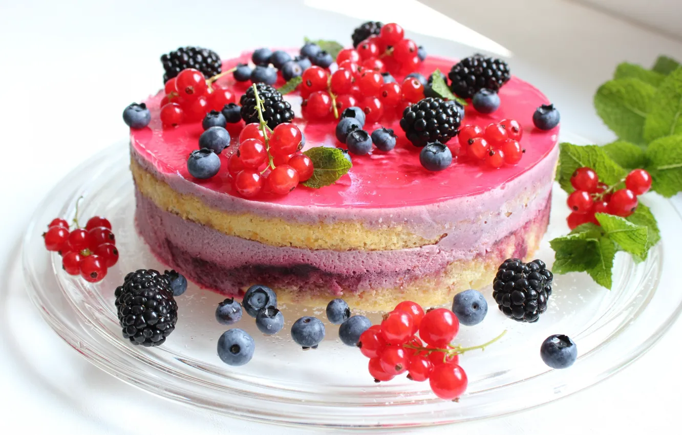 Photo wallpaper berries, raspberry, cake, currants, BlackBerry, jelly