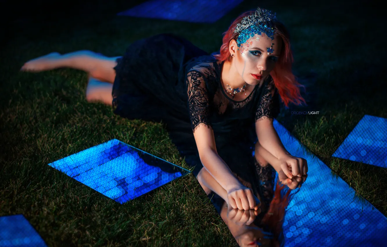 Photo wallpaper look, girl, decoration, pose, style, makeup, dress, mirror