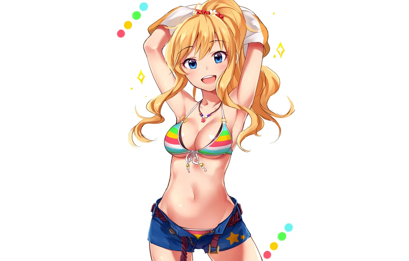 Photo wallpaper girl, sexy, cleavage, shorts, long hair, boobs, anime, beautiful