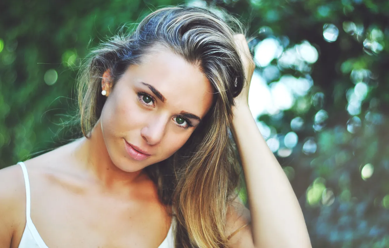 Photo wallpaper girl, smile, portrait, bokeh