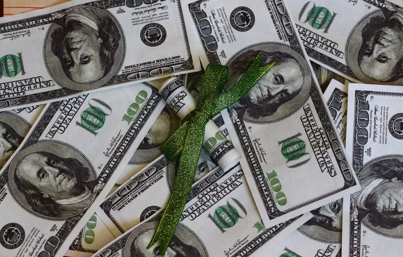 Photo wallpaper money, texture, dollars, bow
