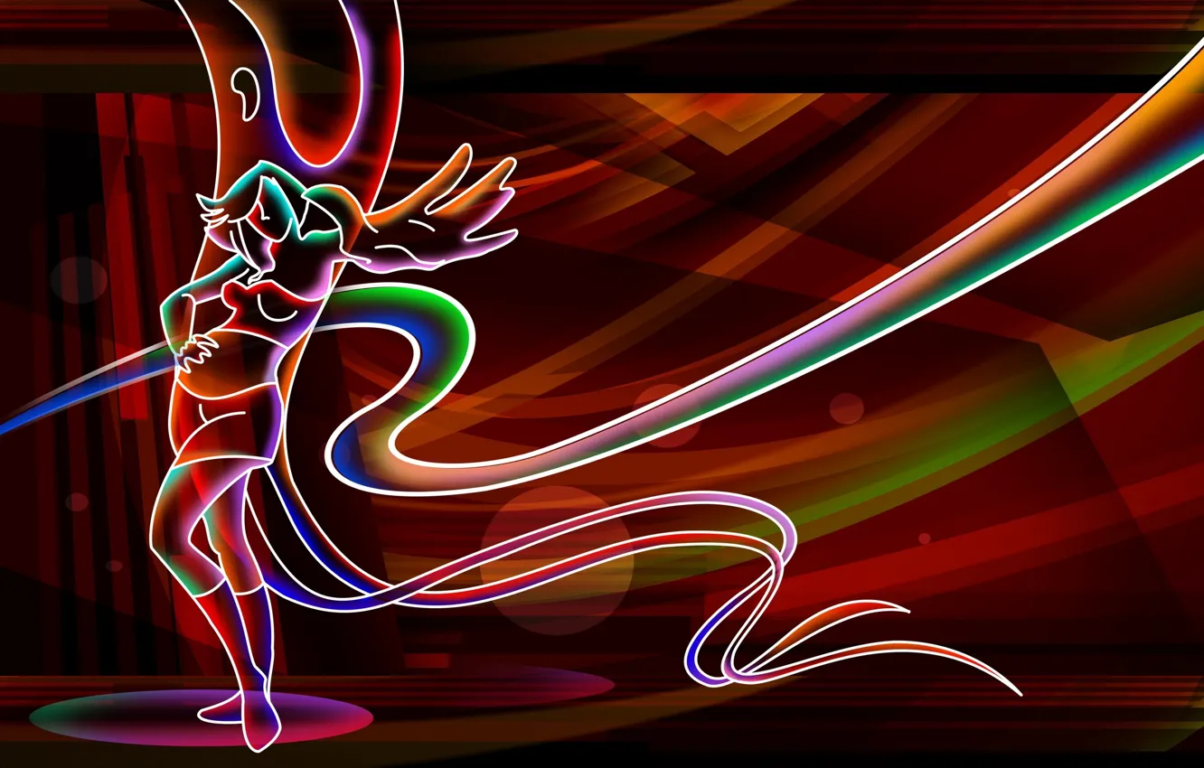 Photo wallpaper girl, light, line, skirt, neon, light, girl, gesture