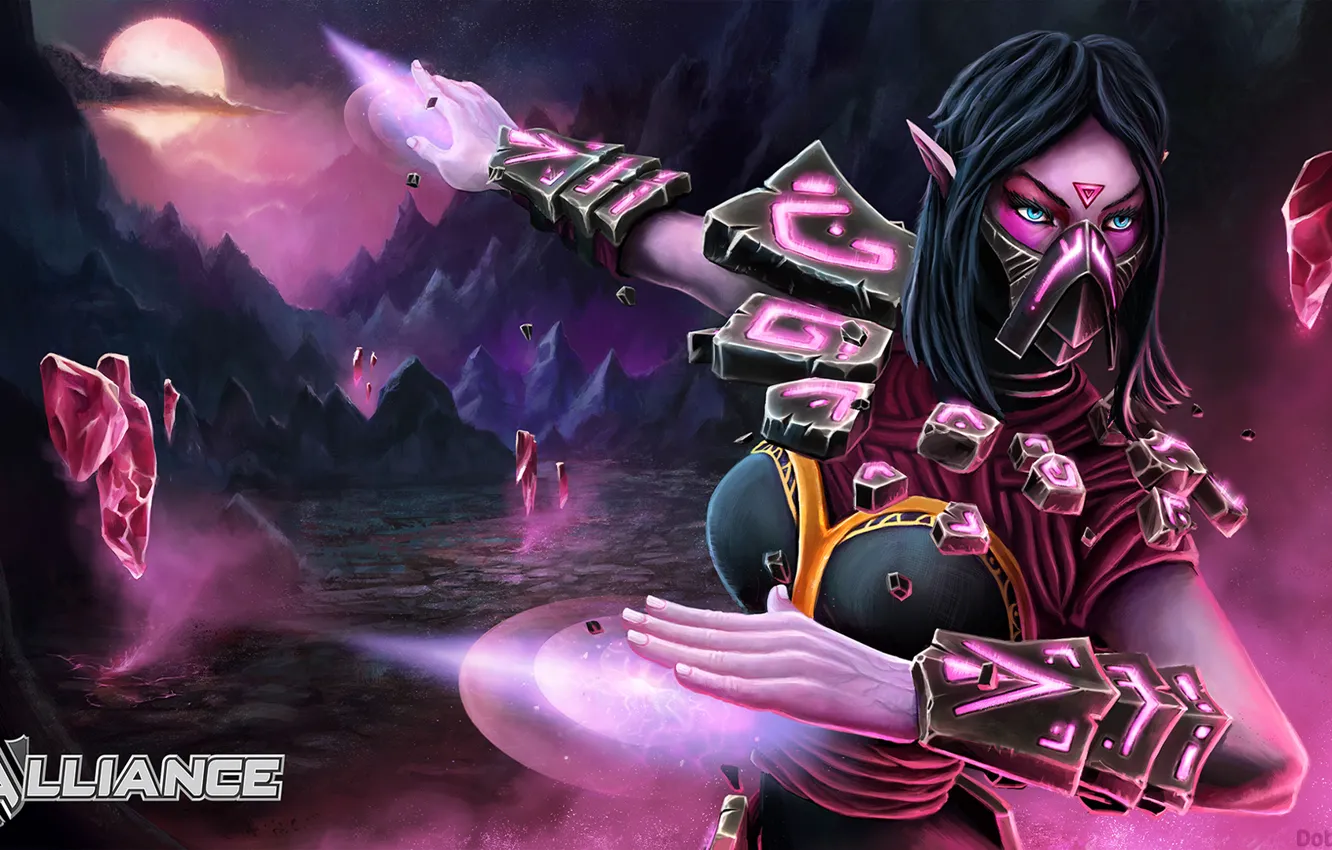 Photo wallpaper the sky, rocks, mask, dota 2, Lana, Templar Assassin, Lana