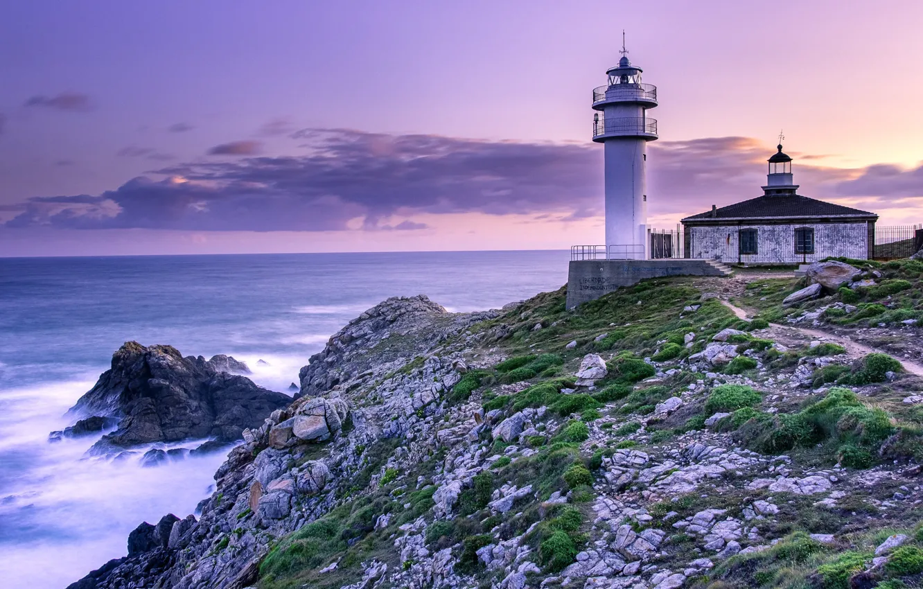 Photo wallpaper coast, lighthouse, Spain, Galicia