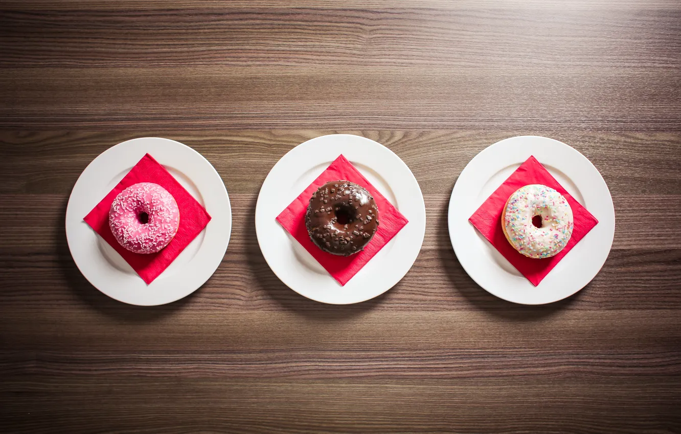 Photo wallpaper plates, donuts, cakes, swipe