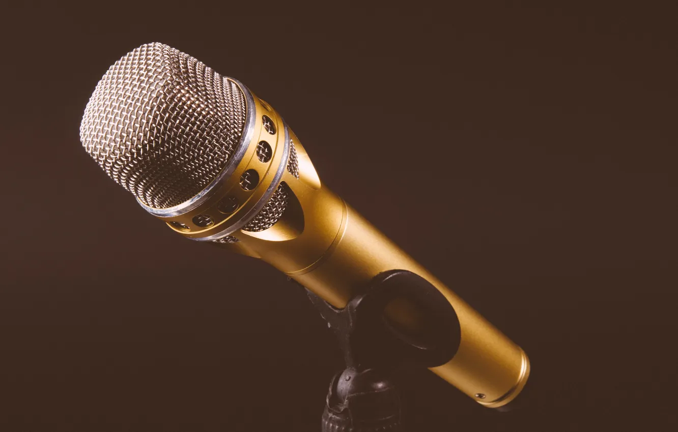 Photo wallpaper technique, microphone, blurred background, Golden color