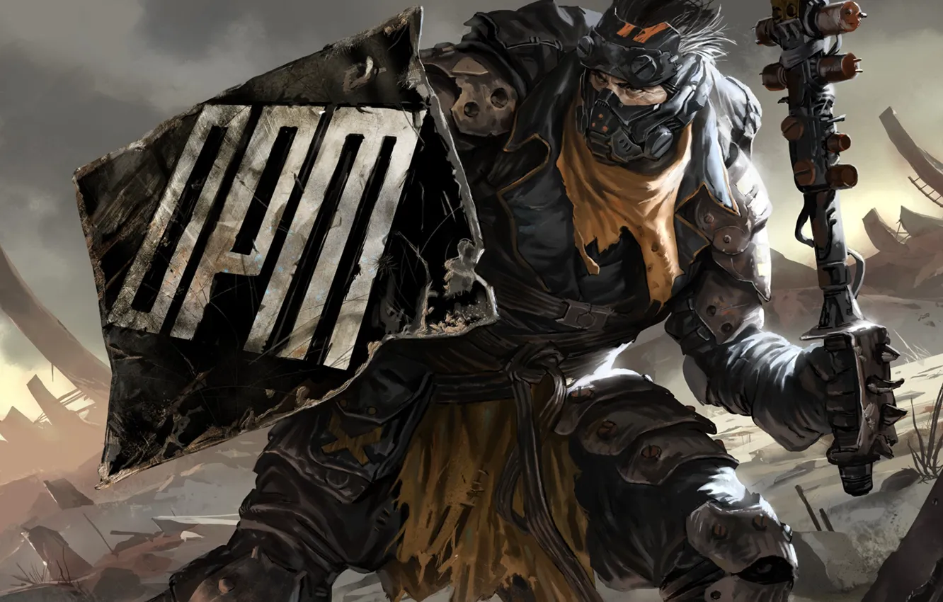 Photo wallpaper look, helmet, male, fighter, shield, art, rags, OPM