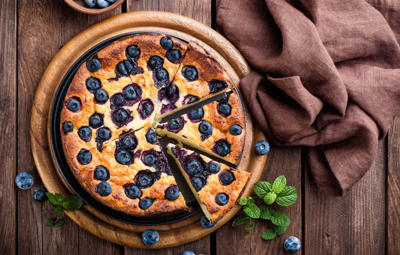Photo wallpaper berries, pie, mint, blueberries