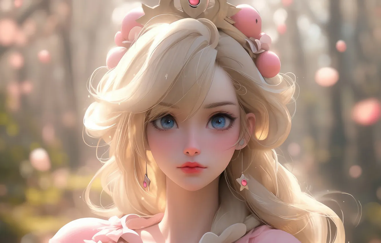 Photo wallpaper portrait, earrings, blonde, beauty, Super Mario, blue eyes, Princess, peach