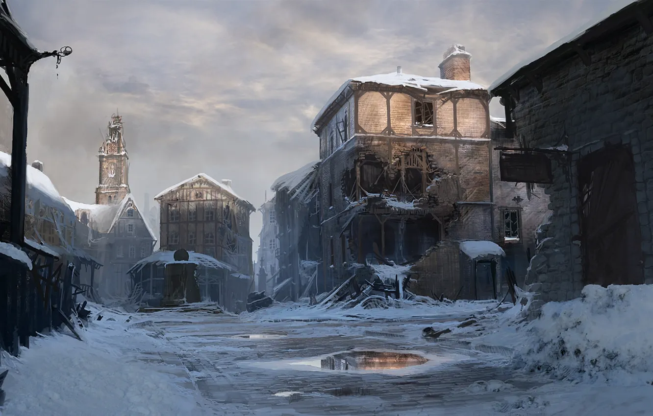 Photo wallpaper winter, the city, figure, art, devastation