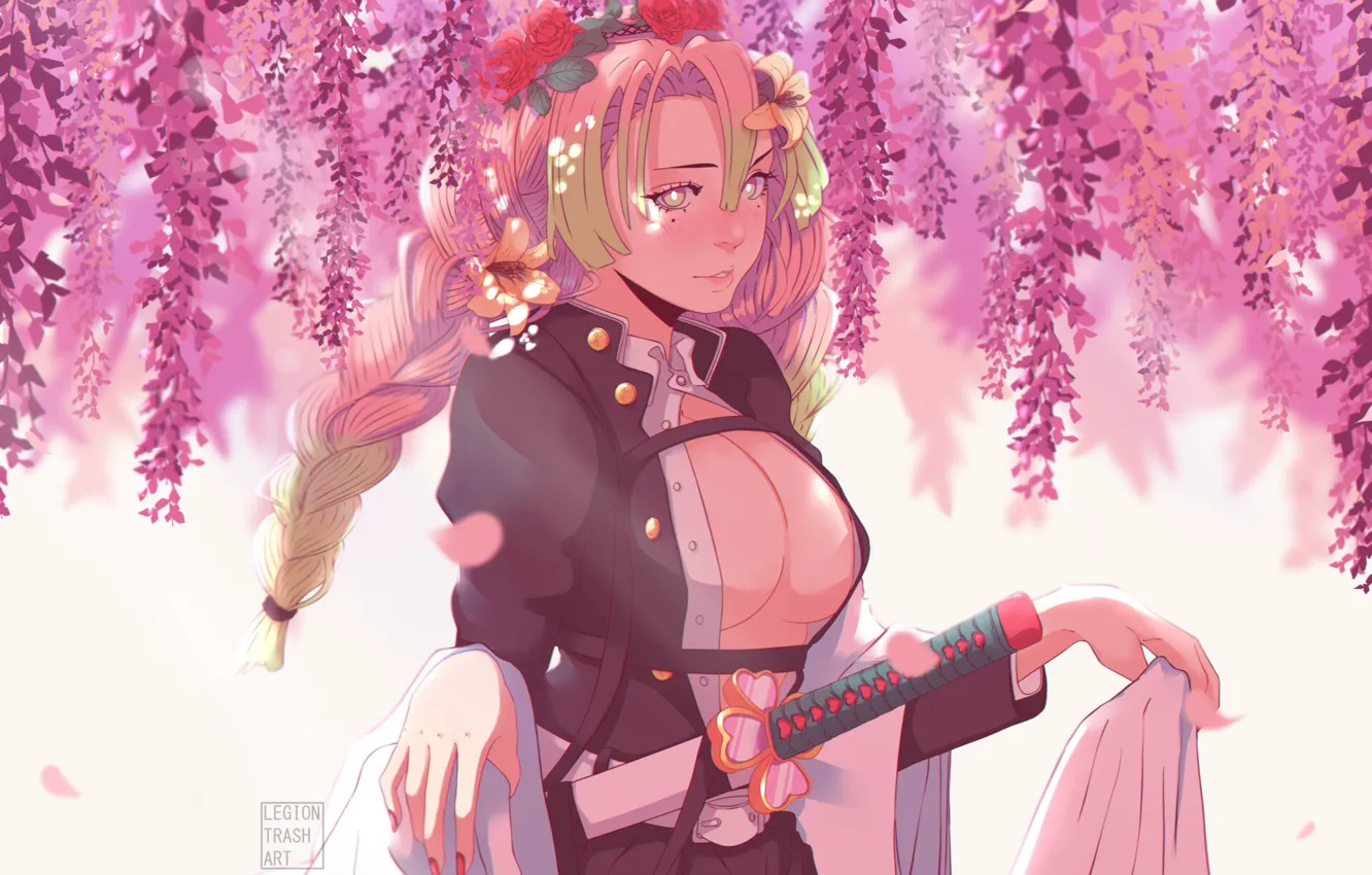 Photo wallpaper katana, samurai, flashlight, fantasy, characters, illustration, samurai, Illustration