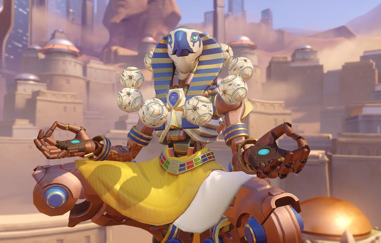 Photo wallpaper mountains, fiction, art, Android, choir, assana, Zenyatta RA skin, Aleksei Vashutinskiy