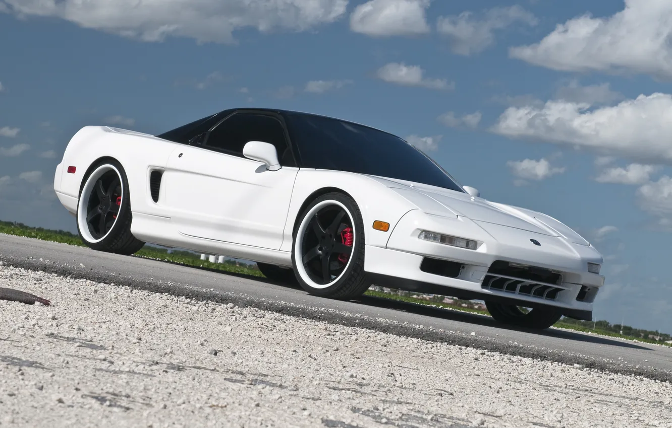 Photo wallpaper white, the sky, clouds, white, the front part, Acura, Acura, NSX