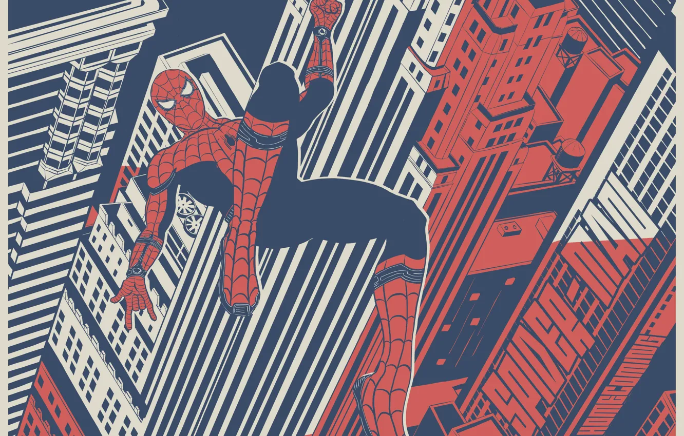 Photo wallpaper building, web, skyscrapers, hero, superhero, Marvel, comic, spider-man