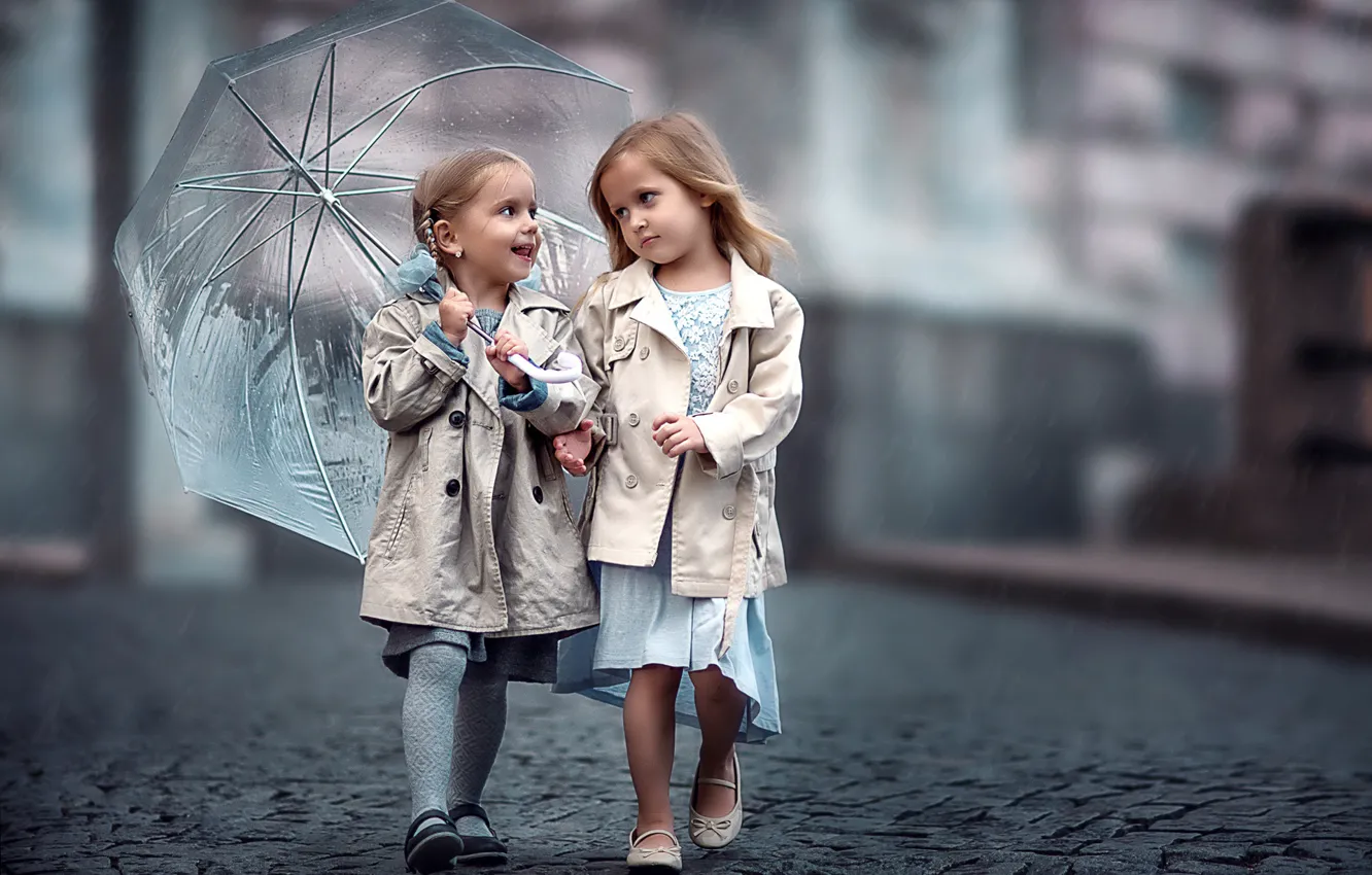 Photo wallpaper children, umbrella, girl, bridge, girls, bridge, umbrella, children