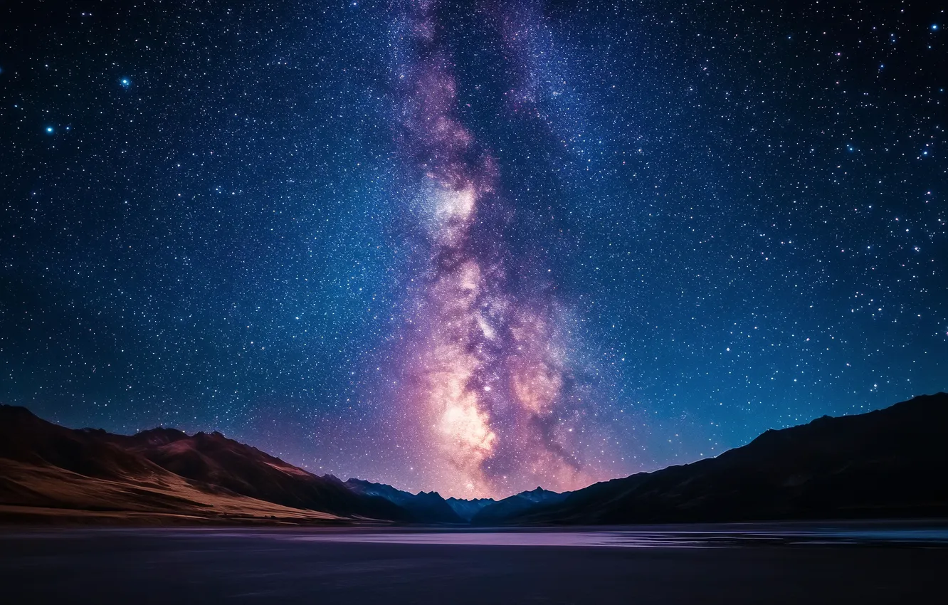 Photo wallpaper the sky, stars, clouds, landscape, mountains, night, nature, lake